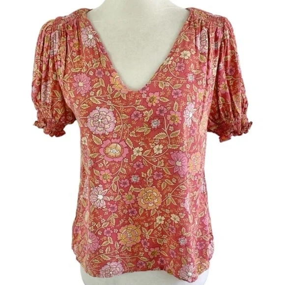 Rachel Zoe Floral Print Puff Sleeve Smocked Shoulder V-Neck Top - Medium - EUC - Picture 2 of 13
